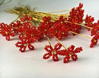 Red glass flowers with stems Wire flower decoration