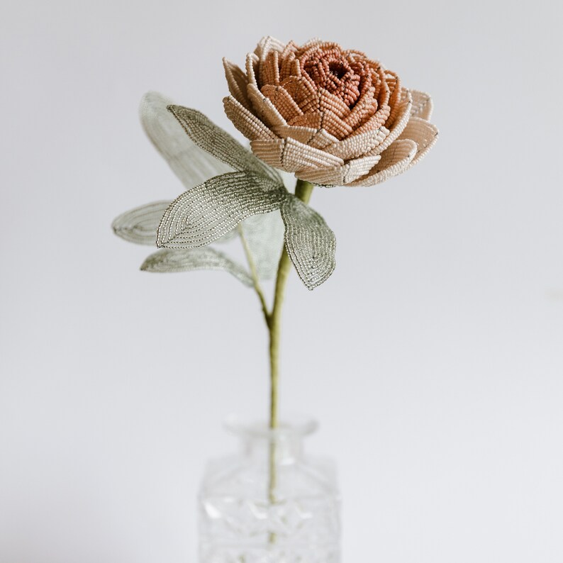 Regencycore decor Peony french beaded flowers Rustic farmhouse decor Office gift ideas
