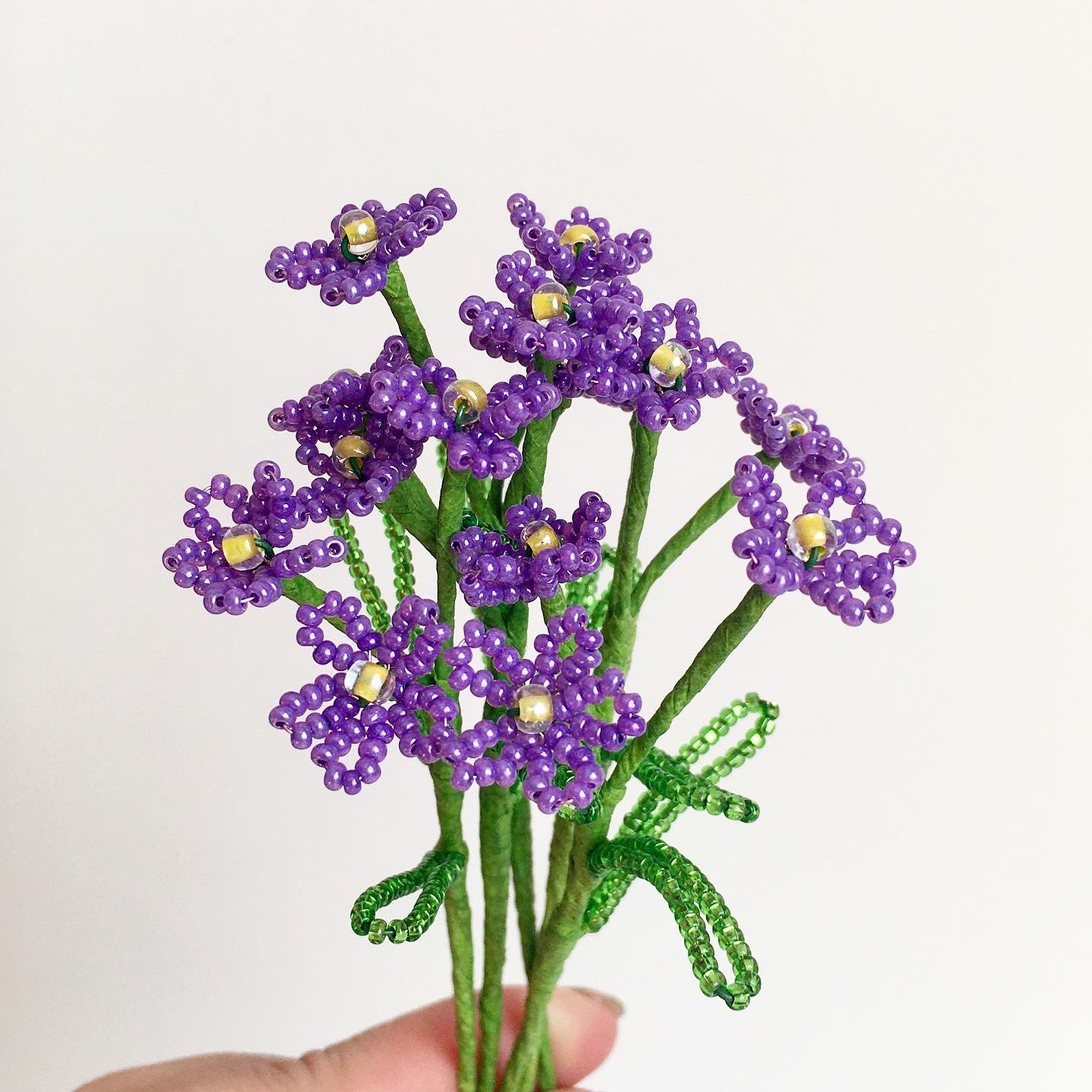 Beaded wildflower bouquet 5 Purple flower stems French beaded Etsy