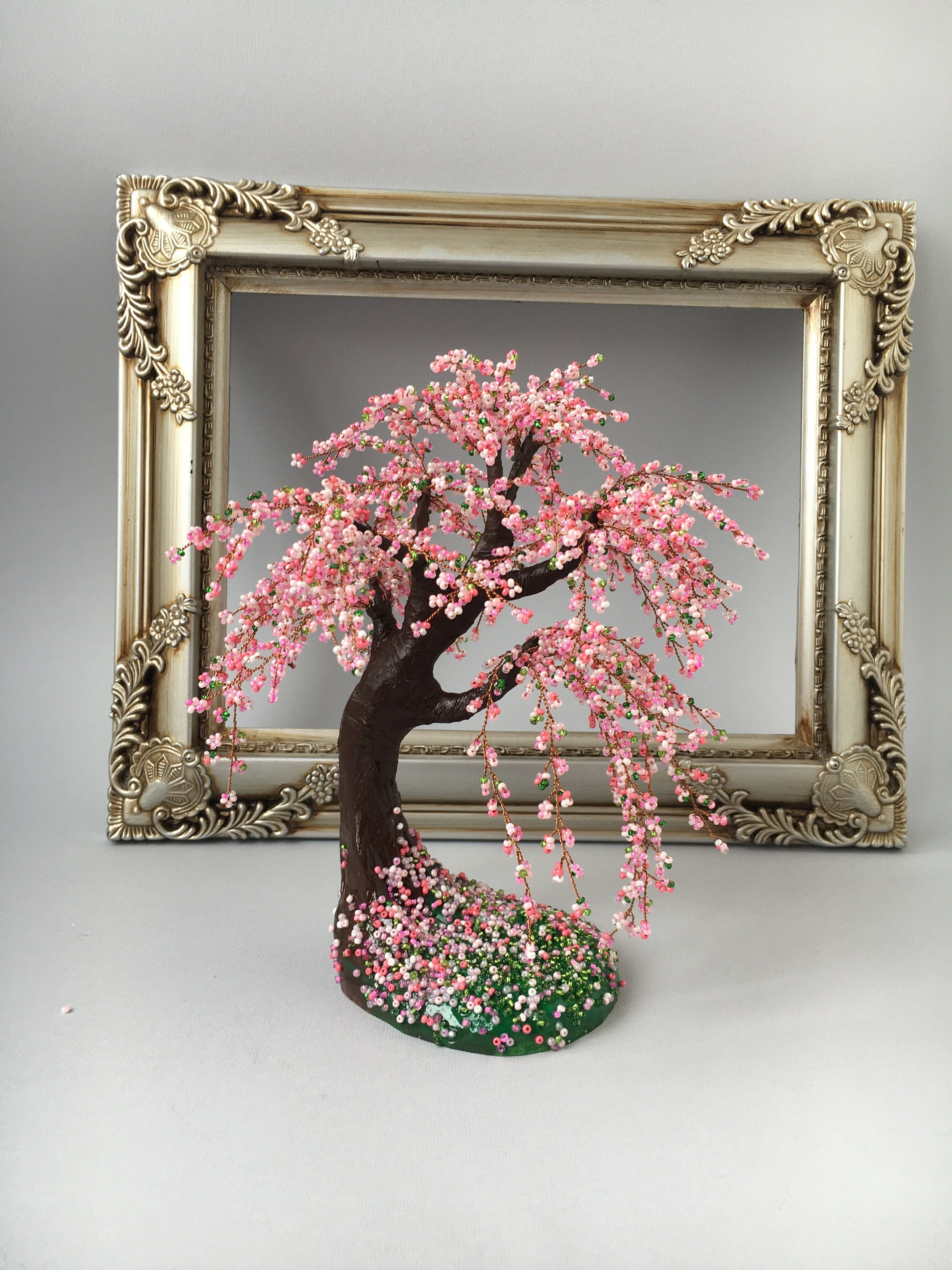 Cherry Blossom Bonsai Tree Office Decor Wire Tree Sculpture Wire