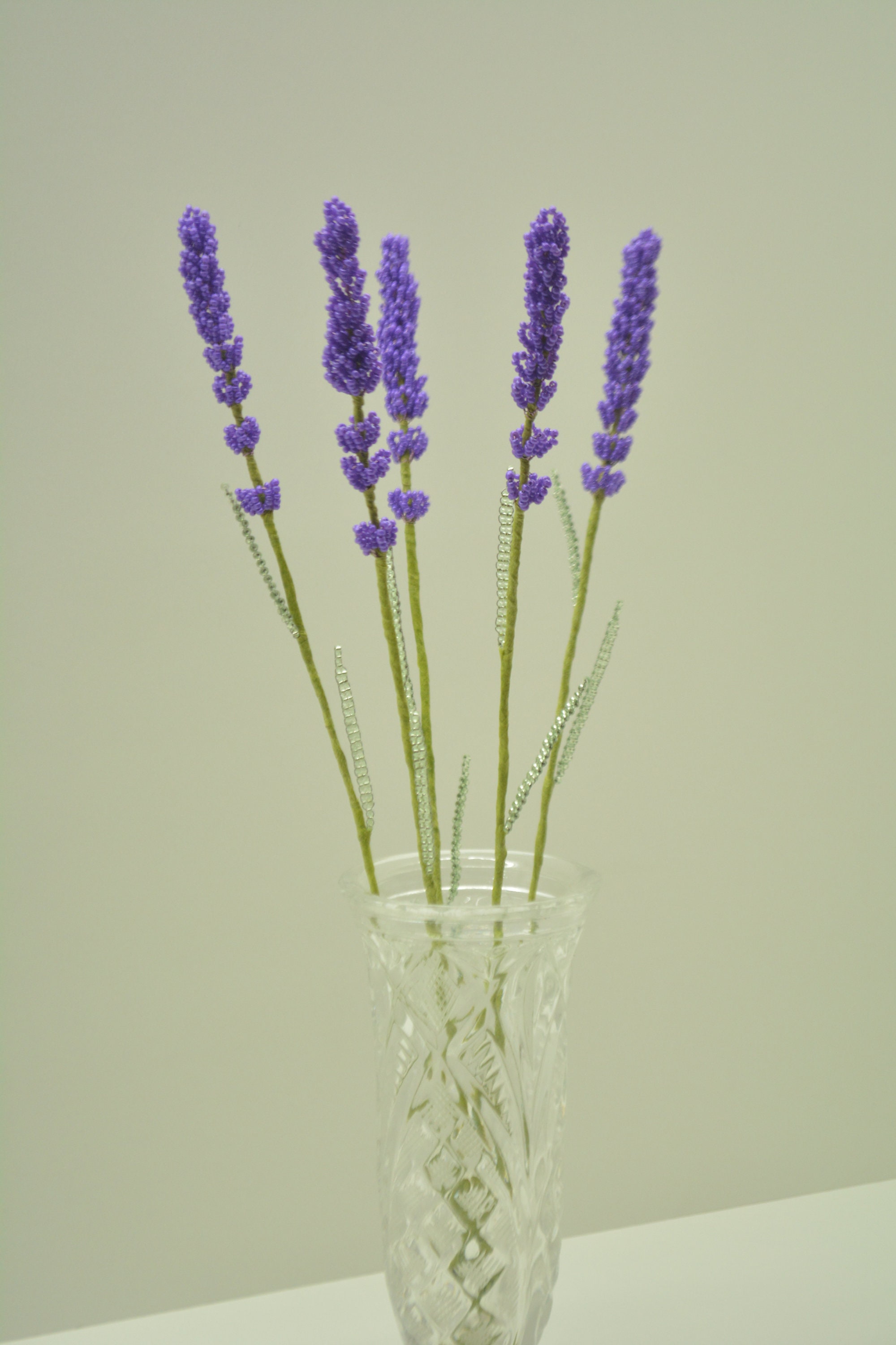 Beaded Lavender Bouquet, Czech Beads, Wire Sculpture, Home Decor