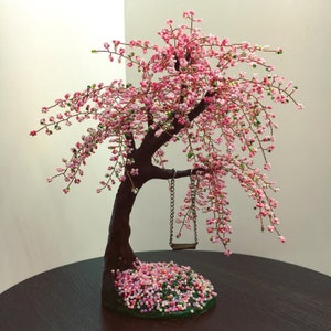 Cherry Blossom Bonsai Tree with Swing - Aesthetic Desk Decor image 5