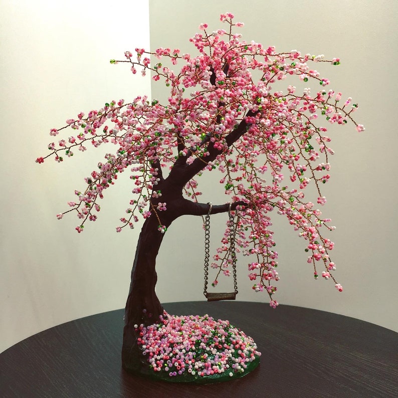 Cherry Blossom Bonsai Tree with Swing - Aesthetic Desk Decor image 5