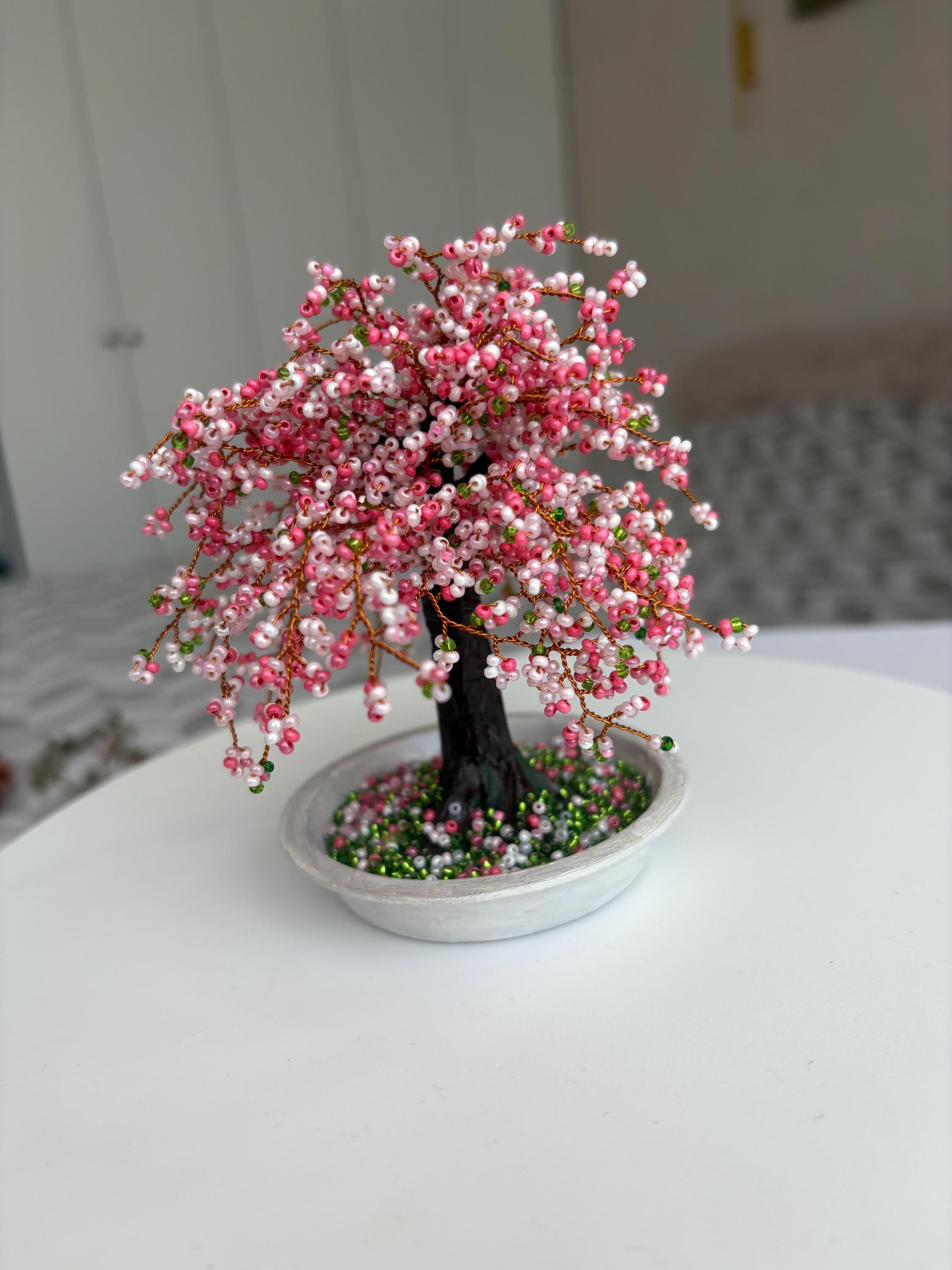 ビーズ細工の桜の盆栽 – プレシオサ・チェコガラスビーズ使用 – 手作り