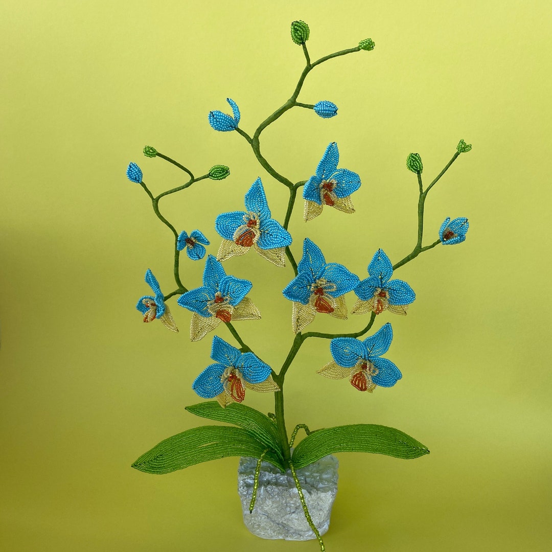 Handmade Flower Blue and Yellow Artificial Orchid Plant French Etsy