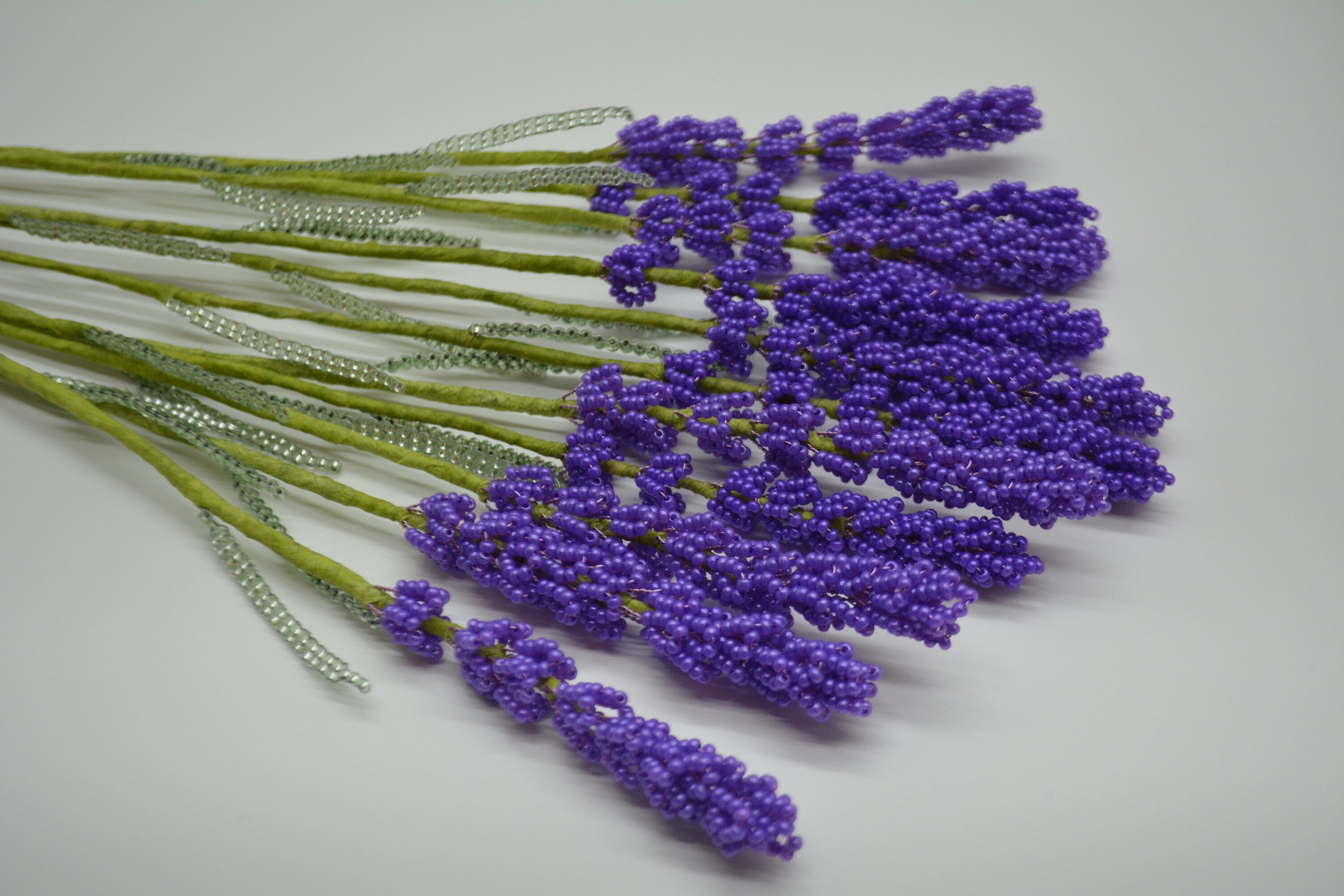 Beaded Lavender Bouquet, Czech Beads, Wire Sculpture, Home Decor