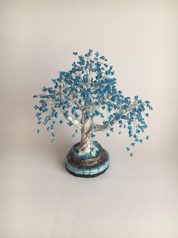Blue Beaded Tree of Life Art Wire Tree Sculpture Etsy Canada