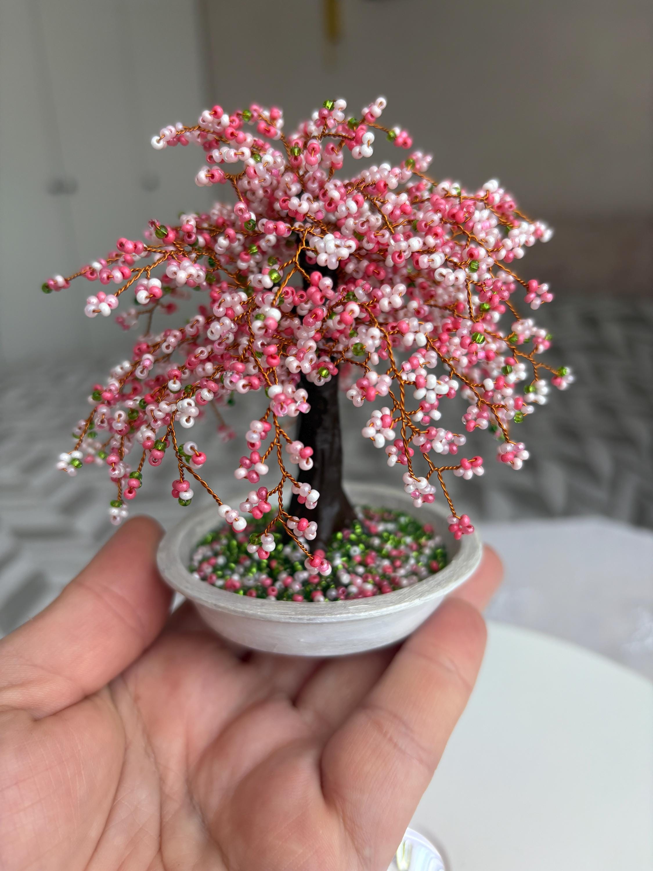 ビーズ細工の桜の盆栽 – プレシオサ・チェコガラスビーズ使用 – 手作り