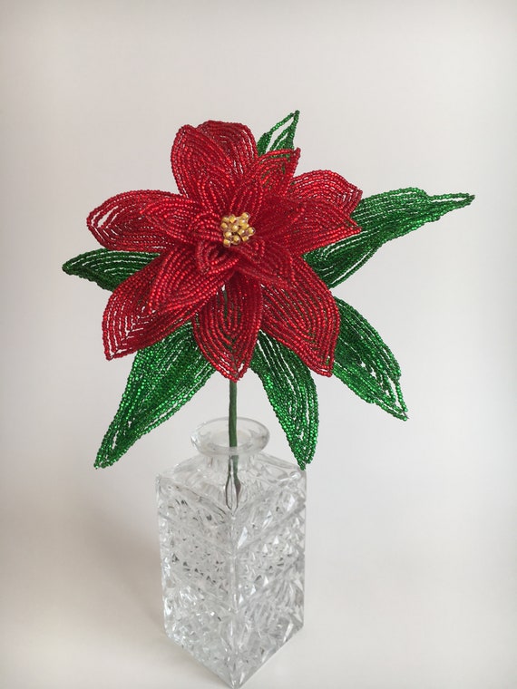 Perlen-Poinsettia-Blume: Rotes Weihnacht-Blumenarrangement - Etsy sterreich