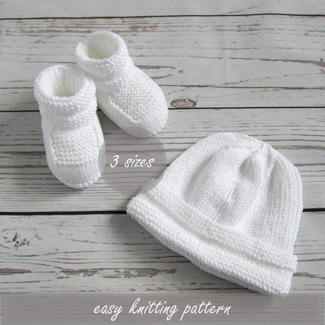 Knit baby booties Knit baby hat Set of 2 Easy Knitting pattern Etsy
