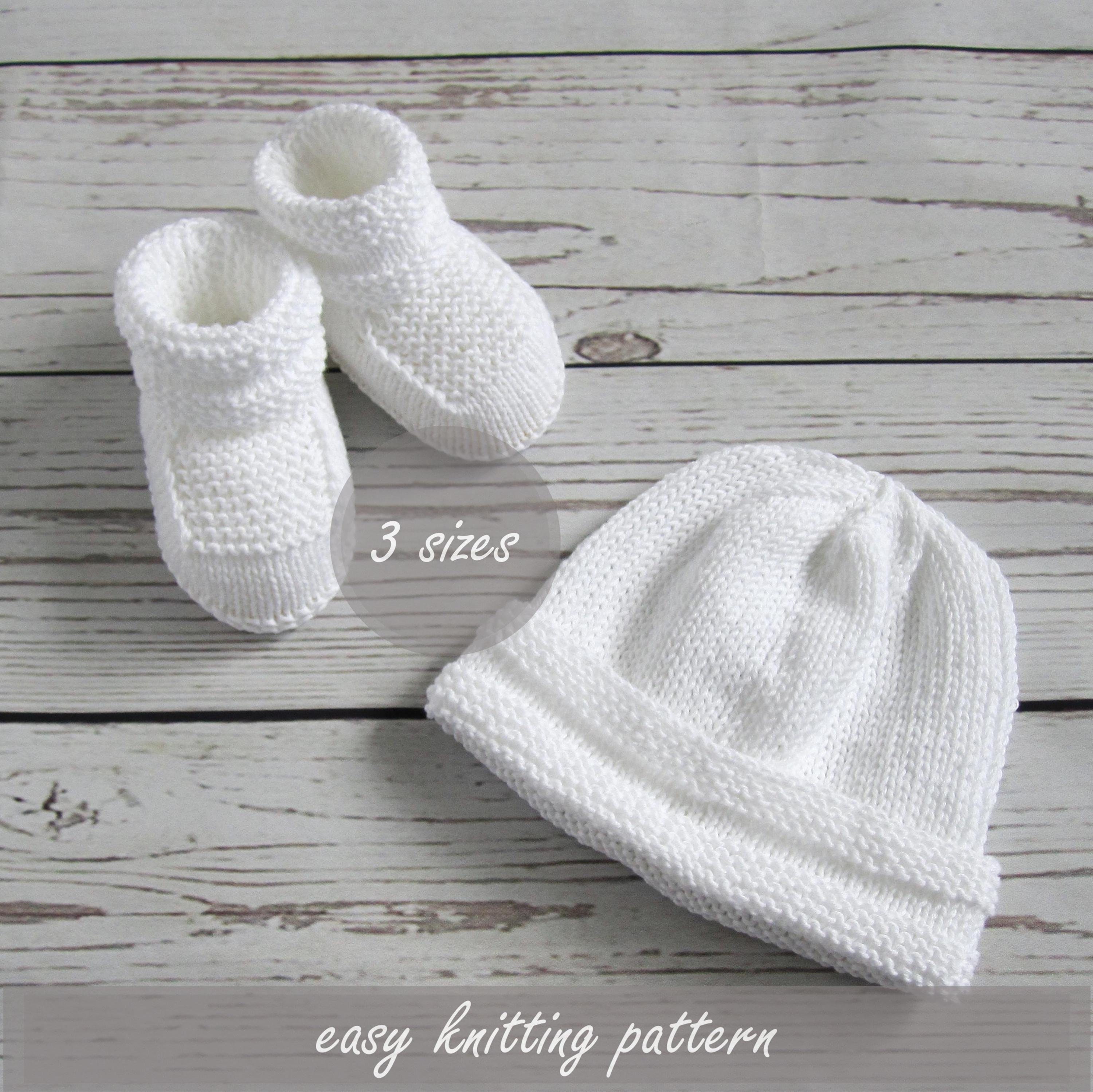 Knit baby booties Knit baby hat Set of 2 Easy Knitting pattern Etsy