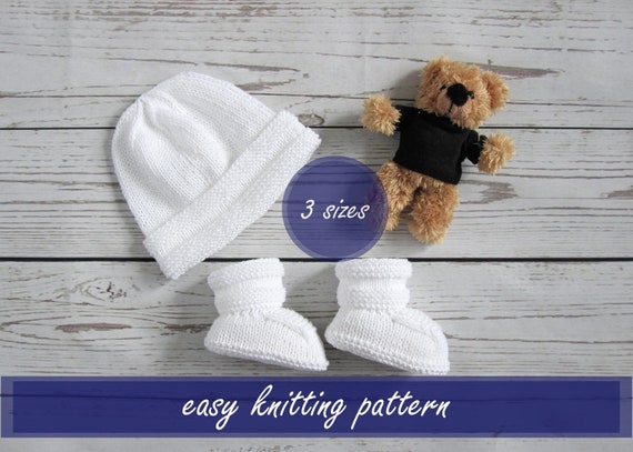 Knit Baby Hat Knit Baby Booties Set Of 2 Easy Knitting Pattern Baby Beanie Baby Shoes Newborn Hat Baby Socks Pattern Baby Knit Pattern
