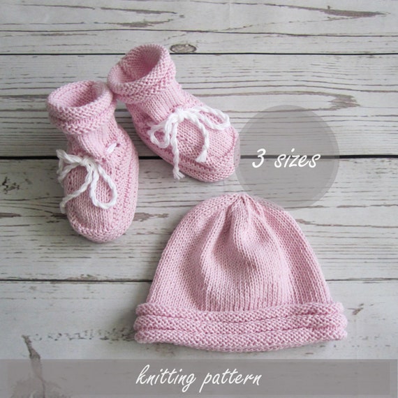 Knit Baby Booties Knit Baby Hat Set Of 2 Easy Knitting Pattern Baby Beanie Baby Shoes Newborn Hat Baby Socks Pattern Baby Knit Pattern