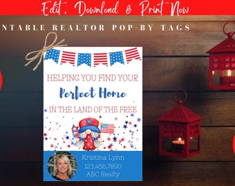 Editable 4th of July Realtor Pop By Tags (Digital Download)