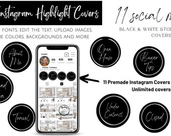 Copertine in evidenza per Instagram di immobili, icone di agenti immobiliari in bianco e nero (modifica in Canva)