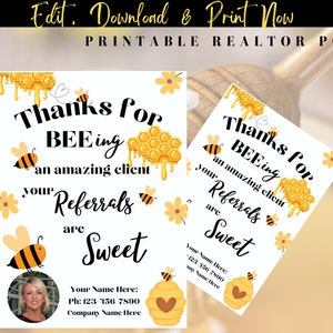 Honey Realtor Pop by Tags, Spring Pop by Tags, Bee Pop By Tags, Get The Buzz on Real Estate Marketing, Instant Download, EDITABLE Template