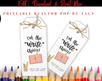 Realtor Referral Pop By Tags, Printable Marketing Gift Tags (Digital Download)
