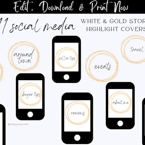 Pu&ograve; includere: Undici copertine di evidenziazione delle storie dei social media bianche e dorate con testo nero. Le copertine presentano testo come "intorno alla citt&agrave;", "suggerimenti per i venditori", "eventi", "in vendita", "viaggi", "chiuso", "suggerimenti per gli acquirenti", "su di me", "recensioni", "casa aperta" e "in corso di trattativa".
