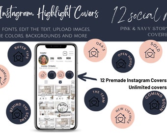 Copertine in evidenza per Instagram di immobili, rosa e blu (modifica in Canva)