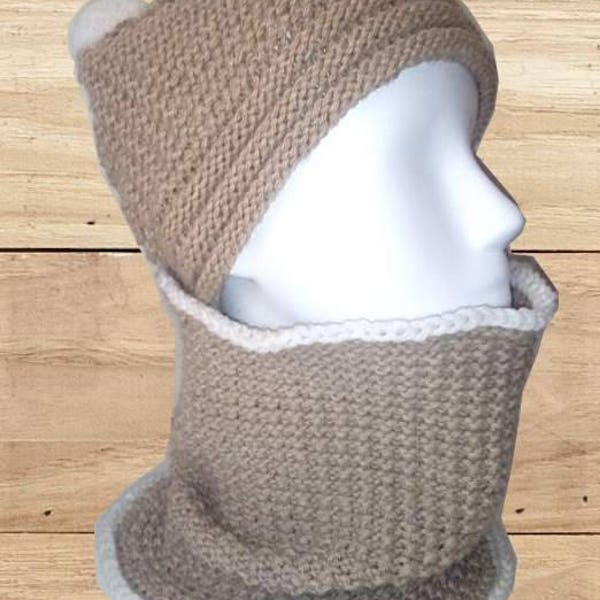 Ensemble bonnet et snood beige