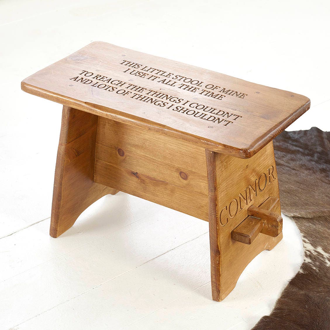 Teddy Personalised Hardwood Child/'s Wooden Stool