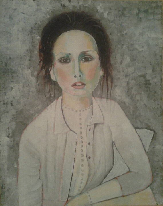 Pintura. Acrílico sobre lienzo. Pintado a mano. Retrato. | Etsy Retrato en acrilico mujer en camisa blanca | Ilustraciones
