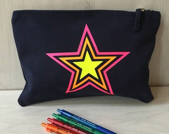 Make-up Case, Pencil case, Mum Case, Navy Blue, Pencil Case, Gadget Case, Neon, Star, Neon Star Case, Christmas Present,