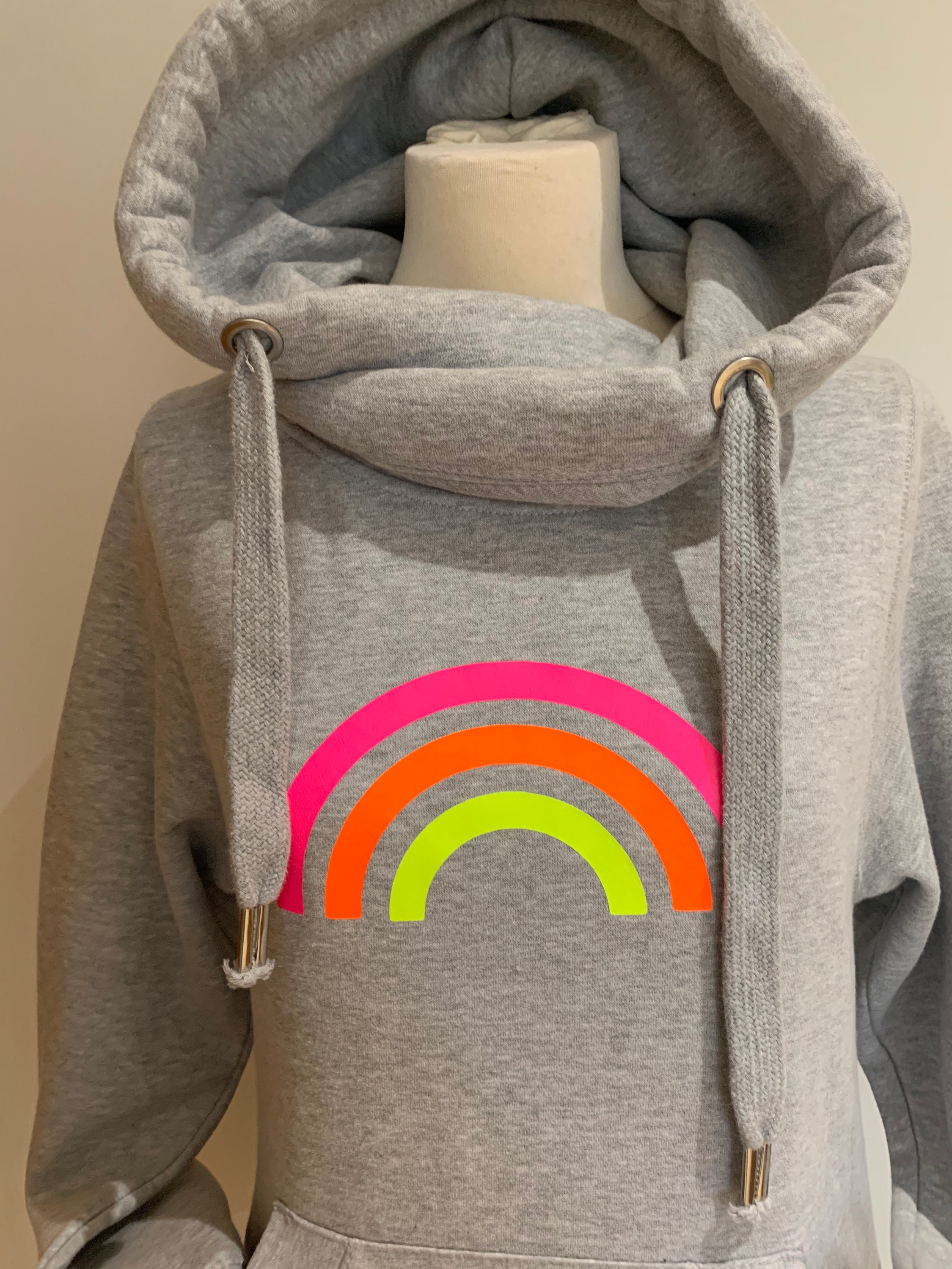 Cowl Neck Hoody Rainbow Hoody Rainbow Hoodie Grey Cowl Neck Neon Rainbow Hoodie Cowl Neck Grey Rainbow Hoodies Neon Hoodie Etsy UK