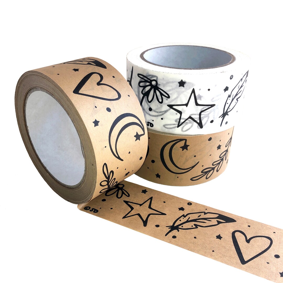 Illustrated Brown White Kraft Paper Sticky Tape, Printed Adhesive Eco