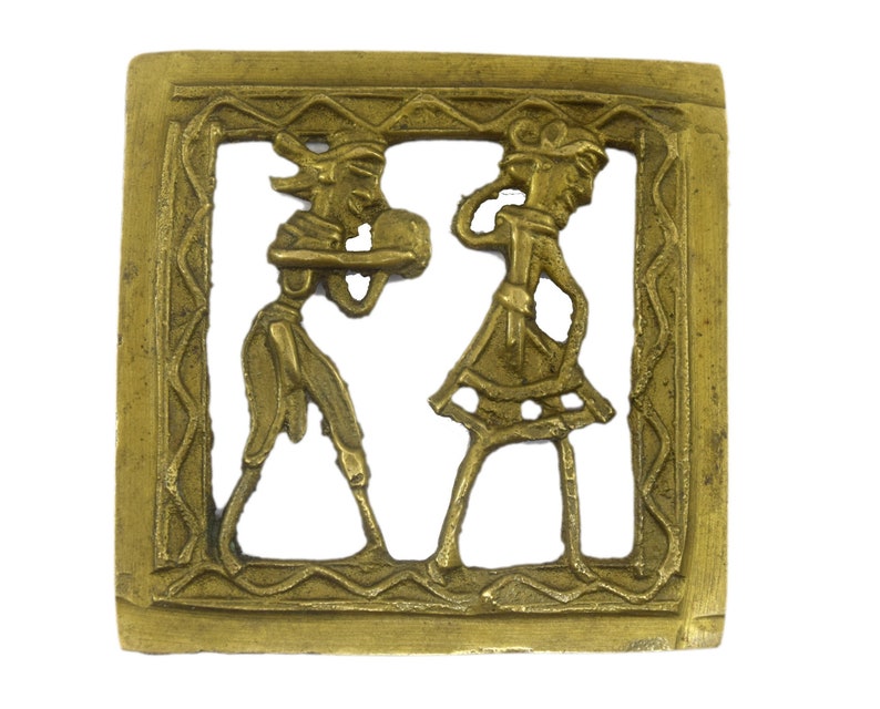 Vintage Brass Dhokra Art Wall Decorative Tribal Couple Figure Frame