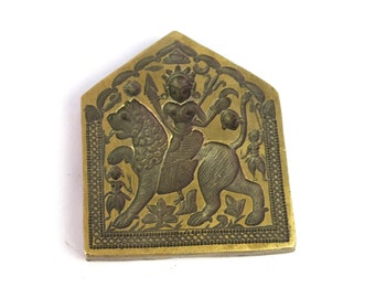 Religious Jewelry Making Bronze Stamp Dye, Hindu Holy Goddess Durga Design Jewelry Making Mould - collectible Solid Heavy Metal Dye G46-435