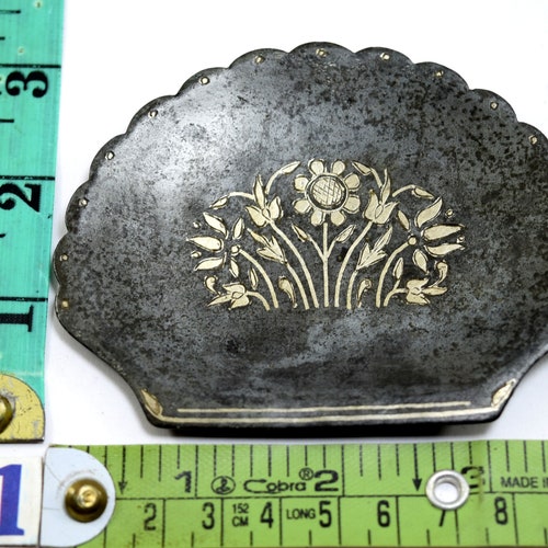 Antique Royal Ring dish Indian Silver bidri work flower design - Engagement ring holder - Wedding ring order Plate - Bridal Shower Gift. G23-93