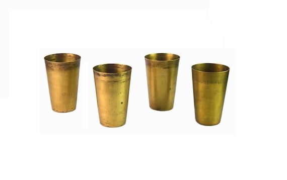 Collectible Four Indian Brass Metal Drink Glass Vintage Brass