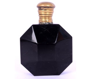 Collectible Decorative Shape Vintage Black Glass Perfume Bottle - Retro Glass Dresser Bottle With Stopper - Gift For Couples. G14-24