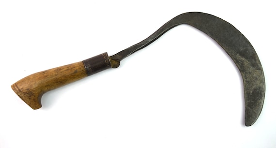 Primiitive Antique Extra Large Scythe cutting Farm Tool 20 blade Wood  handle