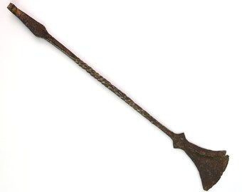 Old Indian Iron Handmade Spatula Tribal Flat Spoon Cooking Utensil - Old Indian Tribal Flat Spoon - Vintage Iron Cooking Spoon. G66-377