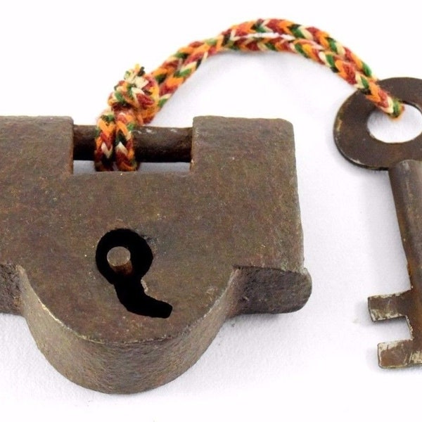 Antique Indian Collectible Unique Design Hand Forged Iron Pad Lock - Collectible One Key Tricky Padlock - Farmhouse Decor - Iron Lock G2-195