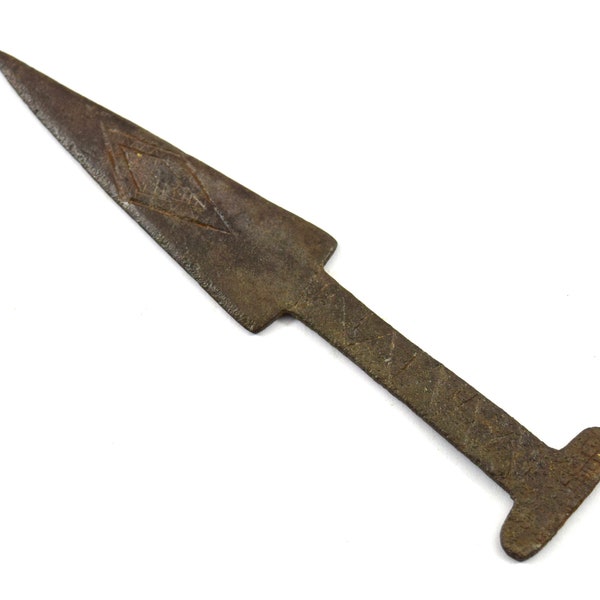 Collectible Antique Iron Spear Head – Unique Old Rare Dagger Handle - Old Iron Lance End Rich Patina - Rustic Tribal Accessory. G25-373