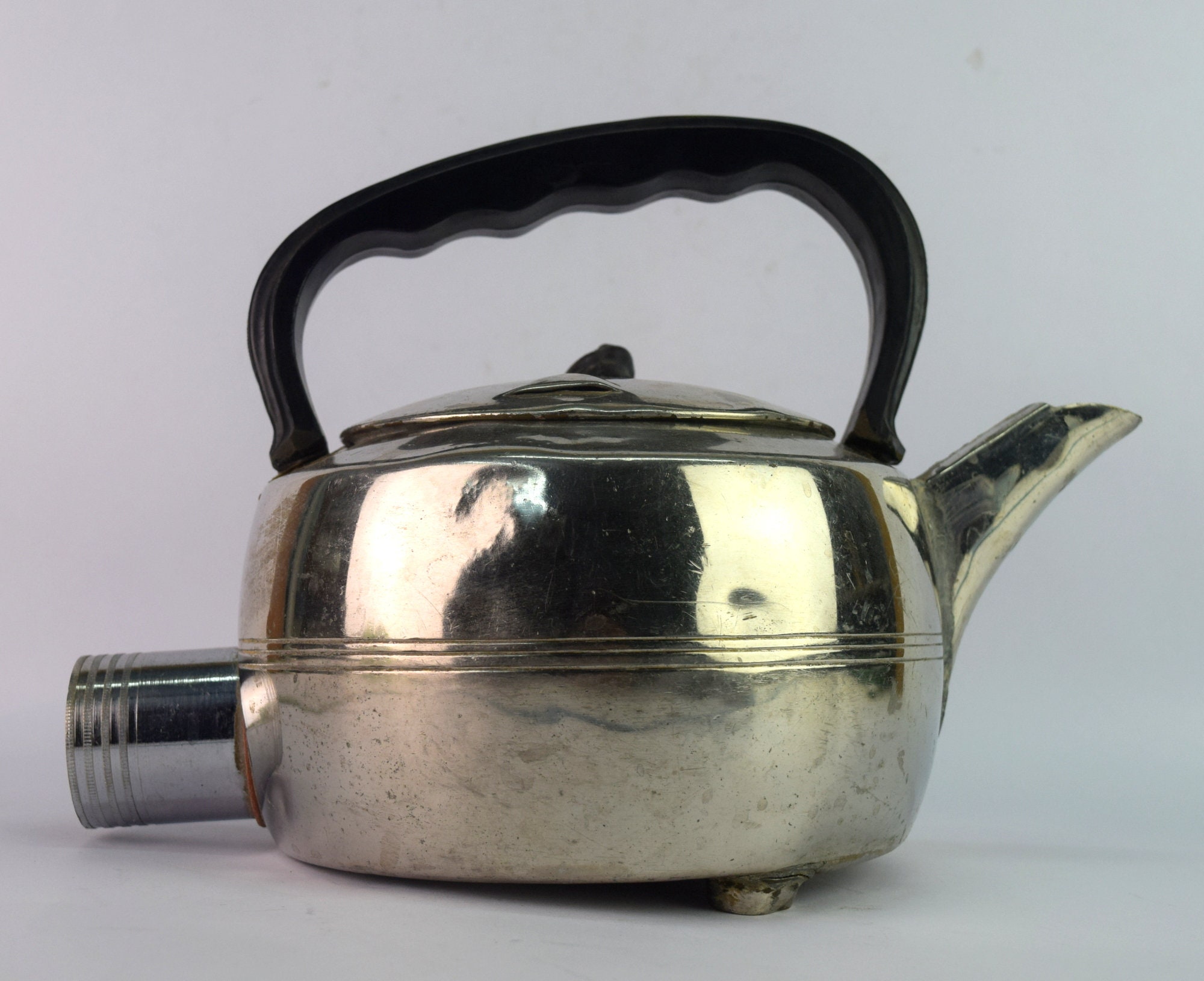 bouilloire à thé nickelée en laiton de collection - café électrique/récipient lait vintage avec chauffage old tea serving spout pot g66-758