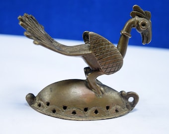 18c Rare Hand Crafted Brass Peacock Design decorative Skin/foot Scrubber - Old Peacock Figurative Indian Old Foot Scrubber / Vajri. G13-23