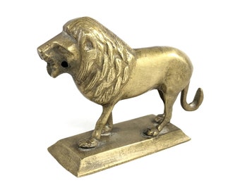 Figurine de lion vintage en métal en laiton – Pièce de collection en laiton de lion debout fabriquée à la main – Petite sculpture d’animal en laiton indien G7-1082