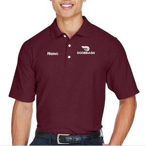 EMBROIDERY DOORDASH Logo auf Unisex Polo-Shirt, Option Namensstickerei rechts Maroon