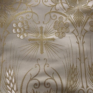 Regal Gold Cross Jacquard Fabric with Gold Metallic - Perfect for Priestly Attire, Sold by the Yard