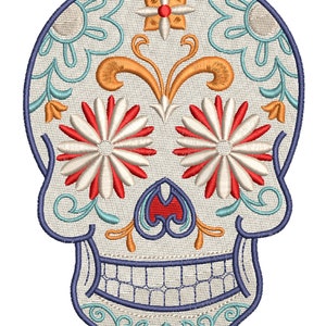Edgy Floral Skull Embroidery Design (6.42" x 4.82") - Versatile for Fashion and Home Decor (6 Colors)