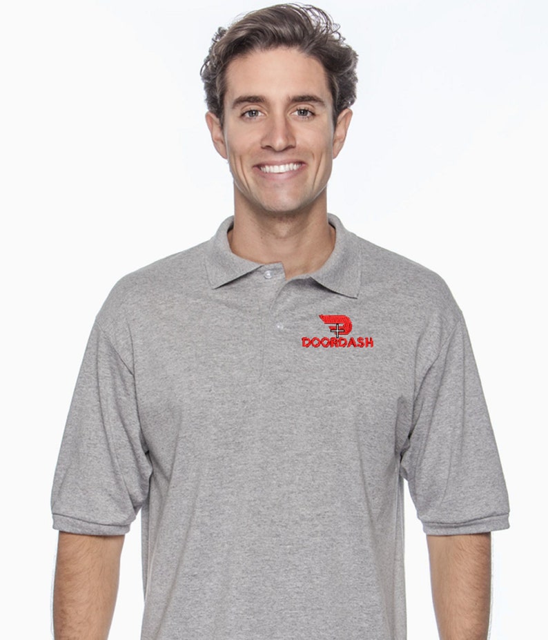 EMBROIDERY DOORDASH Logo auf Unisex Polo-Shirt, Option Namensstickerei rechts Sport Grey