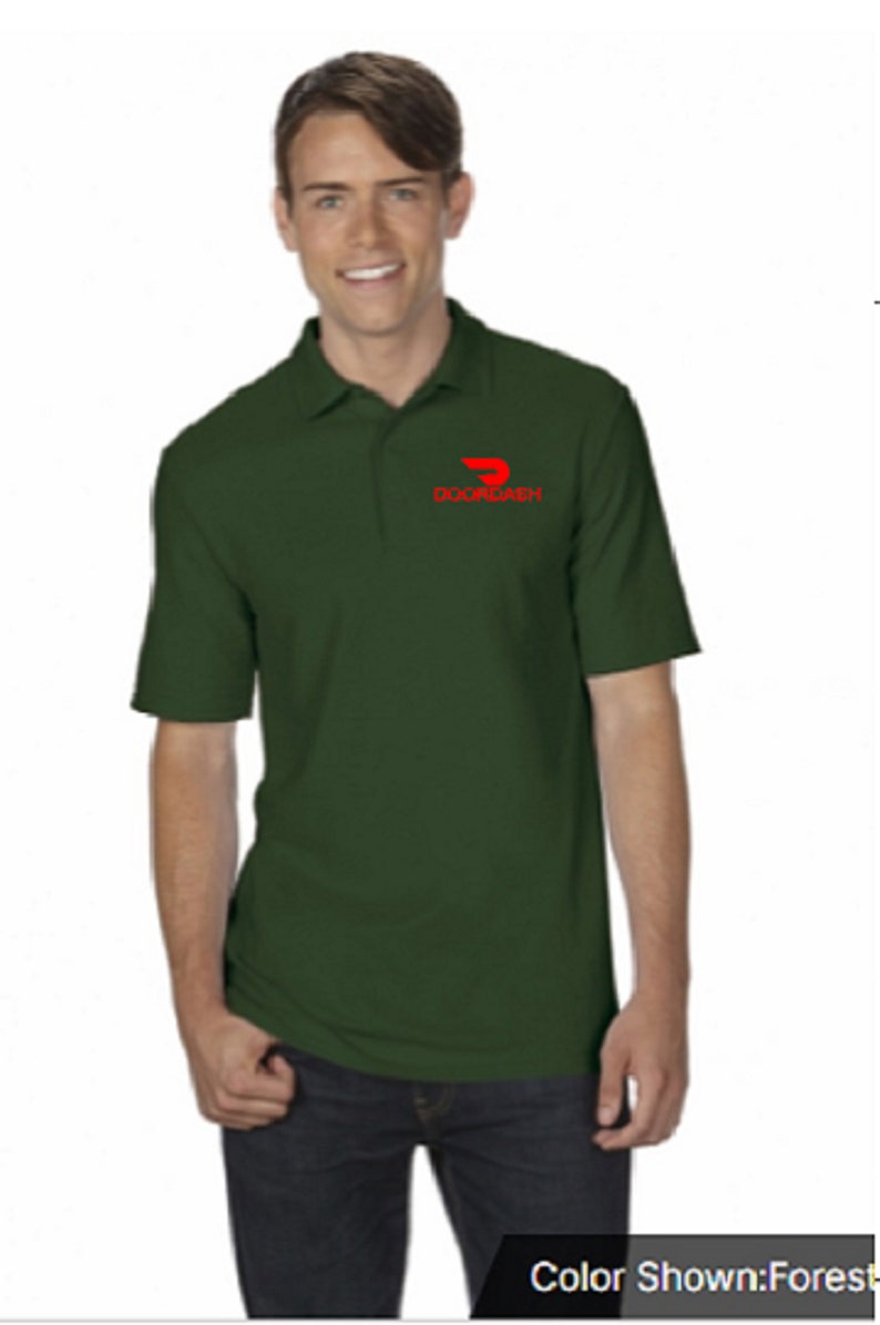 EMBROIDERY DOORDASH Logo auf Unisex Polo-Shirt, Option Namensstickerei rechts Forest Green