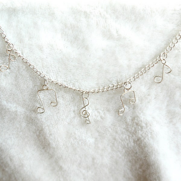 Music Lover Choker - Silver Chain Music Note Necklace - Treble Clef Jewelry - Dainty Minimalist Choker - Simple Orchestra Musician Gift