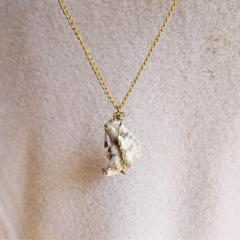 Broken seashell necklace, gold necklace, braided pendant, natural