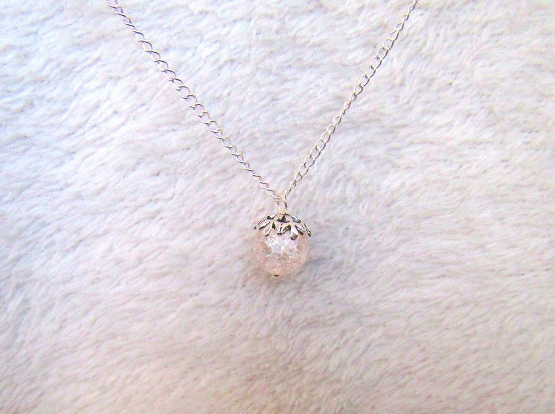 Clear Crackle Pendant, Crackle Bead Jewelry, Silver Chain Pendant