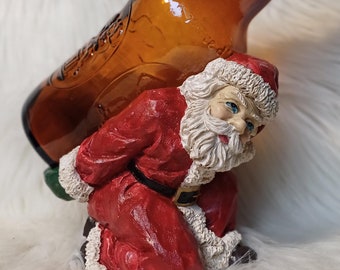 Vintage Santa Claus Bottle Holder/Funny Retro Santa Statue/Holiday serving stand/Santa figure wine stand/Christmas Figurines Santas/St Nick